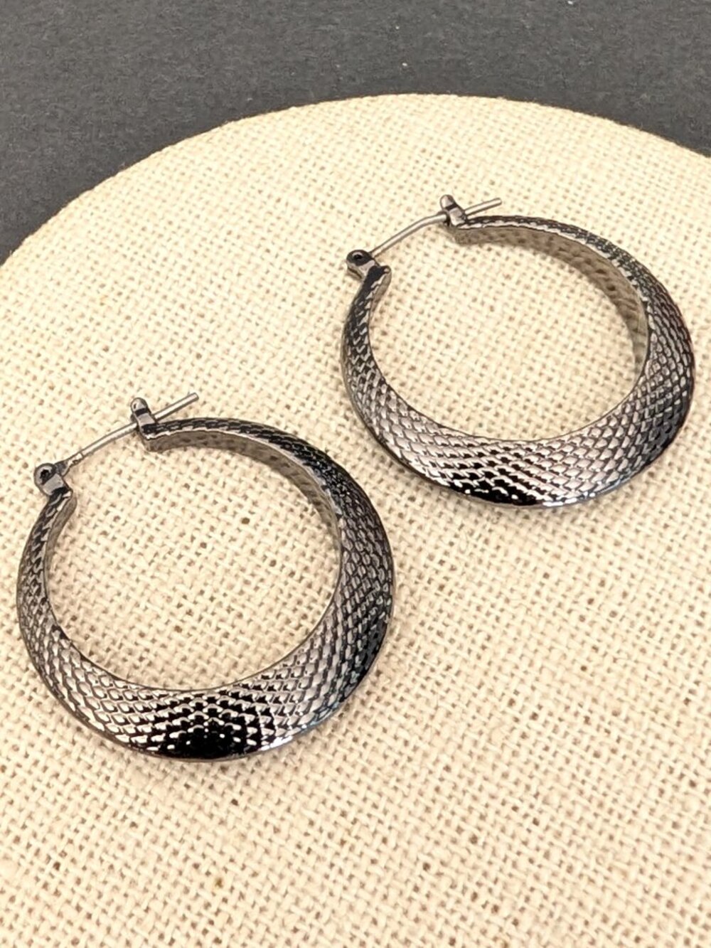 Textured hematite hoops
